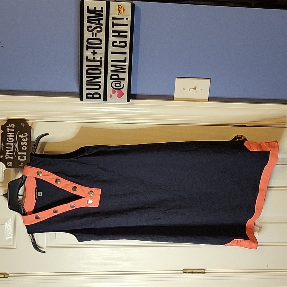 Tommy Hilfiger LInen Dress Size 4 Navy Coral Sleeveless